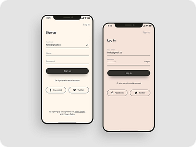 Minimalist log in sign up UI design