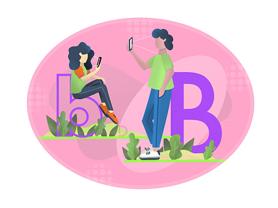 36 days of type + illustration : day 2 : B busy design green illustrations purple type typography ui ux