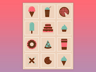 Michis - Illustration Design cake cookies design donut flat ice cream icons illustration milkshake minimal pie sweets