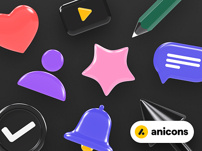 Anicons - 3D icons 🚀 3d anicons app design branding c4d colorful figma icon set iconography illustration ui