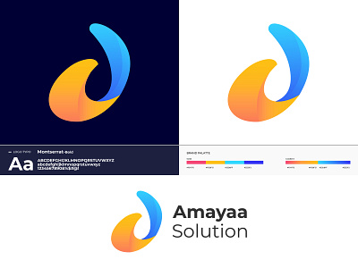 Amayaa Solution Logo Design 3d logo a letter a logo abstract agency branding branding concept business company design gradient graphic logo logo design logomark logotype software solution technology vector