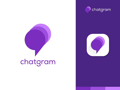 Chatgram App Logo Design abstract app logo brand brand design brand identity branding chat app chat icon communication community connection contact creative dating logo idea modern overlay purple logo social together