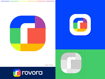 Rovora - Logo Design 3d abstract app icon app logo branding clever flat geometry identity letter letter mark logo mark minimal modern logo pattern r logo shapes symbol technology
