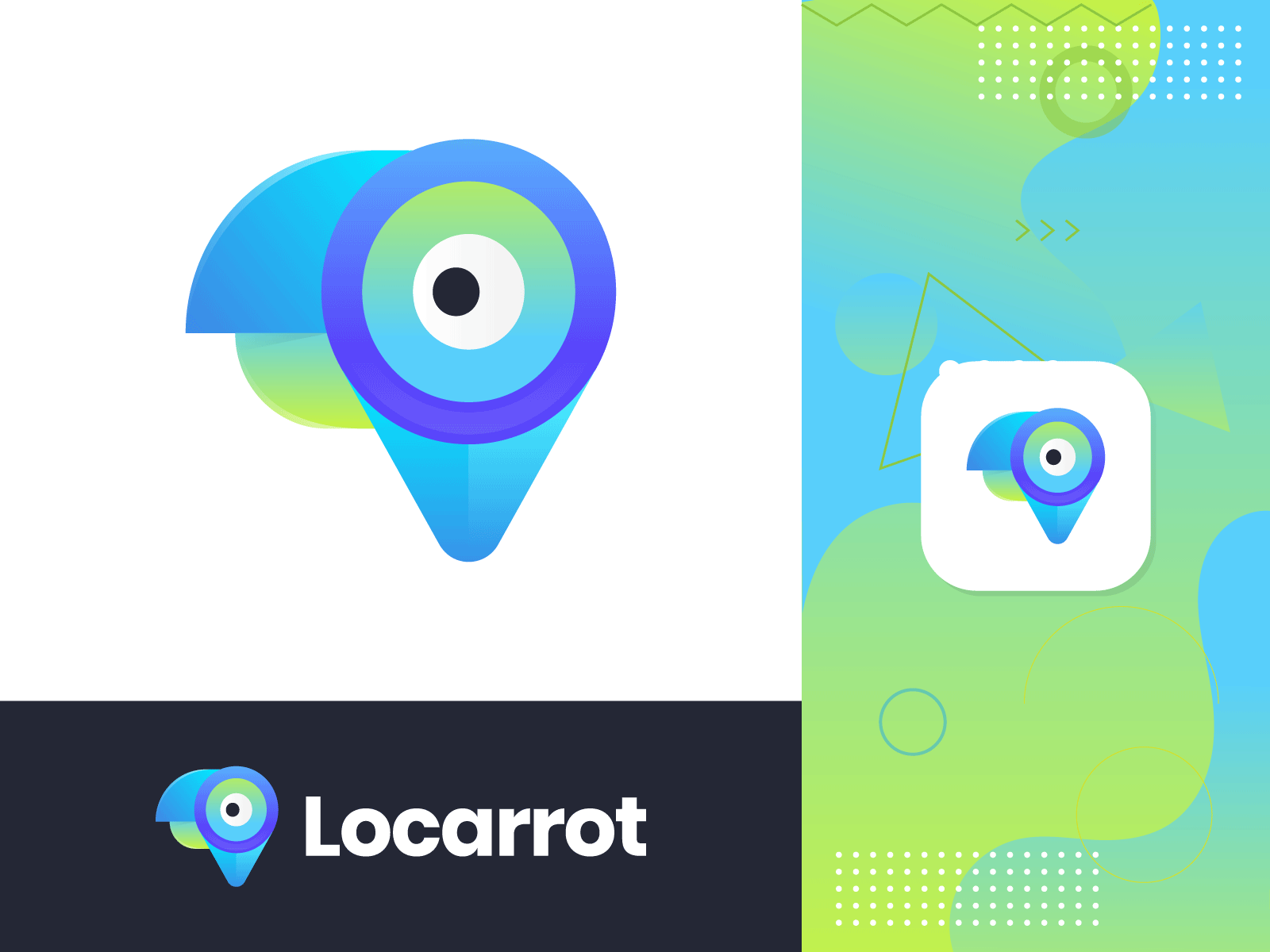 Locarrot abstract bird bird symbol branding creative logomark design dribbble shots illustration located location logo logo designer logo icon logotype modern gradient parrot pin vector