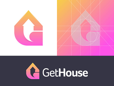 GetHouse app logo arrow icon logo brand and identity branding gradient grid logo home house letter mark logo logo presentation logotype modern creative logo negative space logo service symbol vector