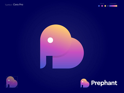 Prephant animal app logo big branding elephant flat gradient graphic design icon illustrator jumbo letter p logo logo designer logo mark minimal presentation project unused premade logo vector