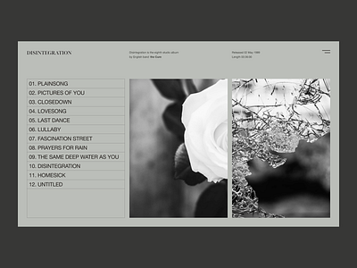 The Cure Disintegration Album home page concept design minimal music product design typography ui ux we design web web design