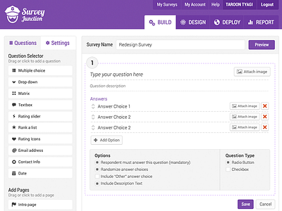Survey Junction - Survey App drag drop flat forms interface ui ux web