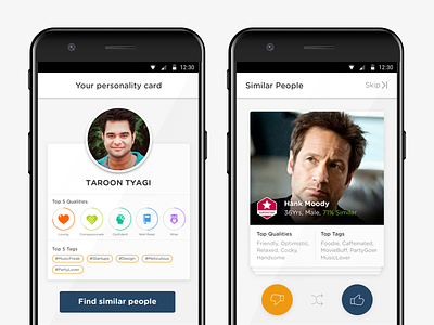 Personality App - You & Similar android card ui design interface material mobile ui ux
