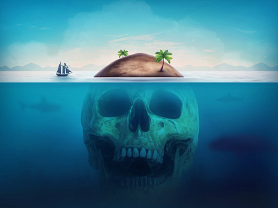 Ocean Guards Banner game gamification illustration island ocean palms photoshop skull water