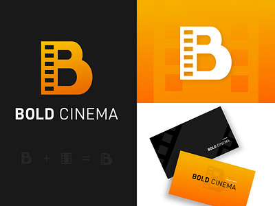 Bold Cinema Logo bold branding cinema concept creative design film gold gradient hot icon identity letter b logo logo design presentation production smart logo vector