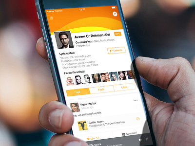 Feelshare App Concept app comment follow home ios7 ios8 like list lyrics message music profile