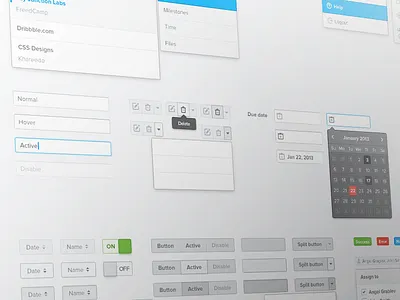 FreedCamp UI Kit checkbox dropdown form icons input boxes loading notification windows pagination pakistan pill buttons progress bar radio scrollbar split dropdown tags textarea toggle switches tooltip