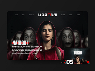 Homepage concept for "Money Heist" tv series