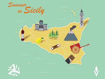 Sicily Poster illustration infographic summer vector