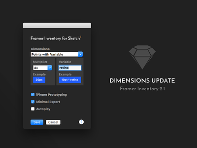 Framer Inventory Dimensions Update Settings