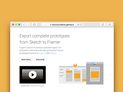 Export Prototypes for Framer Inventory 3 framer landing plugin prototyping sketch