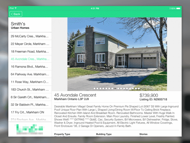 Real Estate Portfolio Listing Page app design design ios ios design ipad ui ui design