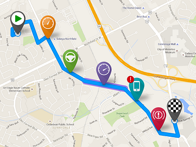 Driving Event Icons & Route Lines app design driving driving events icon icon design map map legend map markers ui ui design