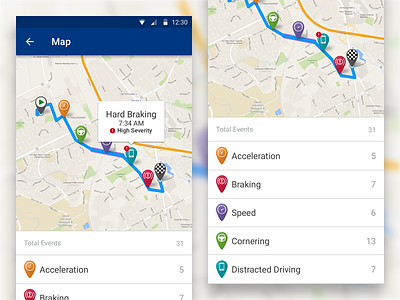 Event Icons in Context app design driving driving events icon icon design map map legend map markers ui ui design