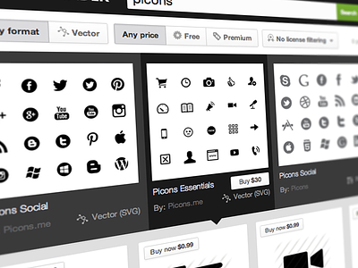 Icon sets in search results