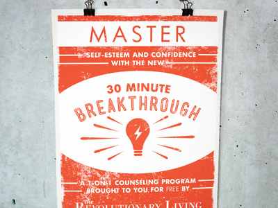 30 Minute Breakthrough counseling inline lightbulb poster psychiatry red rolled paint screenprint therapy