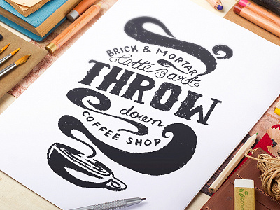 Brick & Mortar Coffee Handtype black and white cafe coffee colored pencil flyer handtype latte art logo poster