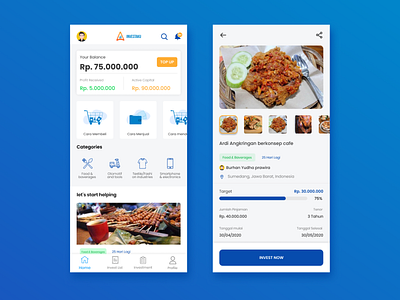 investaku crowdfunding - mobile app account app blue clean crowdfunding design donation finance app invest investment mobile ui
