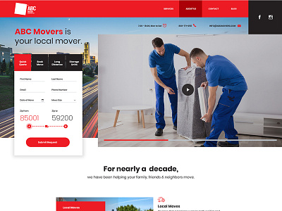Movers Website abc movers booking contact form homepage landing page local mover movers moving company moving company website red website request sharp website transport