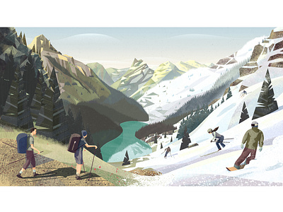 PeakVisor seasonal illustration. From summer to winter.