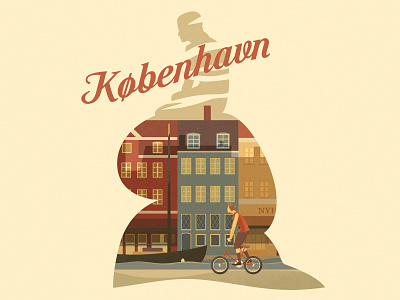 The little mermaid bicycle bike copenhagen cycling design illustration little mermaid mermaid nyhavn sunset vector