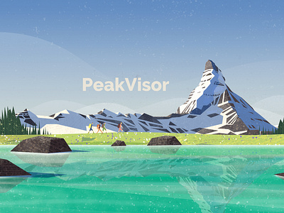 Peakvisor Artwork / App Store design hike hiking illustration lake matterrhorn meadow mountains snow vector