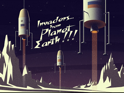 Invaders from... Planet Earth !!! aliens design illustration planet retro rocket spaceship vector vintage