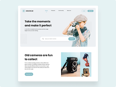 Exploration - Landing Page for Analog Camera analog branding camera desktop elements figma photography platform ui ui design ux vintage website