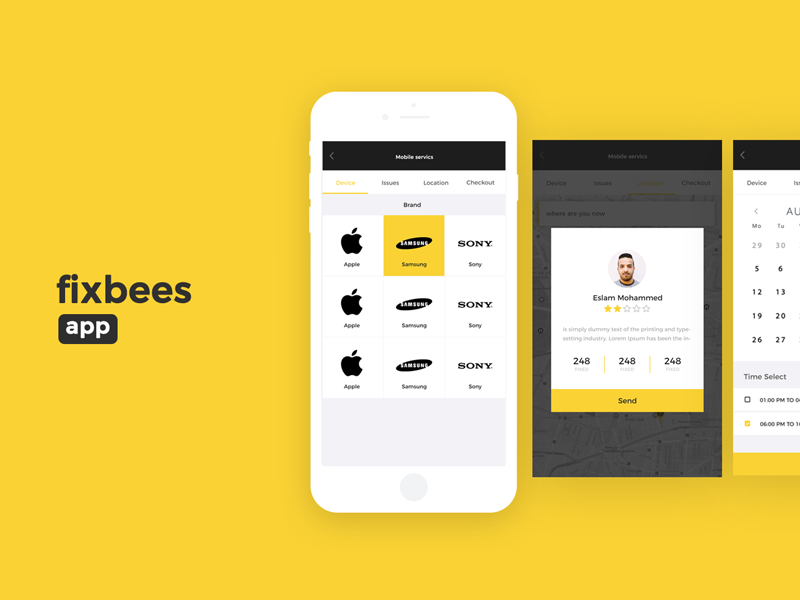 Fixbees ux ui motion iphone ios interface icons flat design mobile fix app