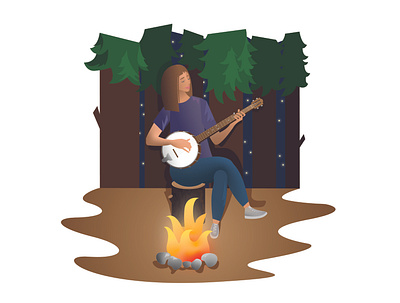 Girl and banjo adobe illustrator banjo design illustration summer camp summertime vector