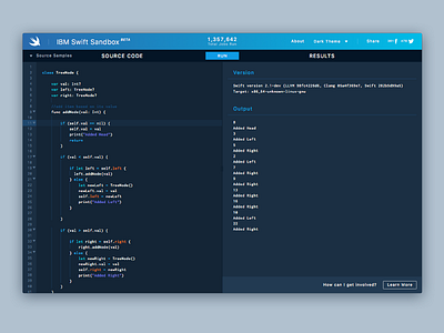 IBM Swift Sandbox code code editor ibm linux repl sandbox swift swiftlang ui theme