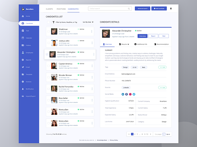 HR Recruitment Software - List of Candidates and detail