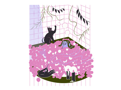 MODERN WITCH bath black cat illustration magic modern witch vector witch