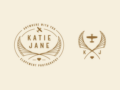 Kate Jane Logo braizen cream diamond elopement enclosure gold logo photography plane simple wings