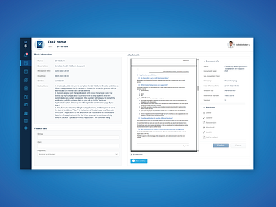 Office Software Interface. Task information screen. attachments blue blue and white business clean concept design document grey icon icons infographics information navigation pdf preview ui ui design