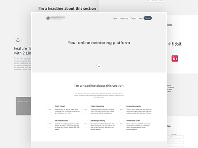 Mentform Landing Page Wireframe grey interface landing landing page mentoring platform product ui ux web wireframe