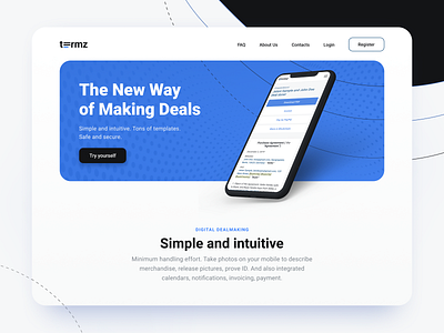 Landing page for Making Deals agreement client contract deal deals documents head header illustraion invoice landing landing page main screen mainpage mobile mockup new paper shot web