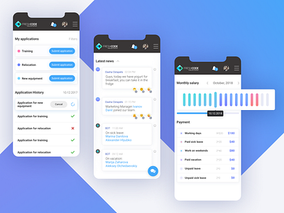 FreshCode Internal Portal analitycs app application blue button chart clean company dashboard design design app diagram gradient iphone iphone 10 ui ux