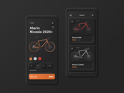 Bike Shop App. Neomorphic UI app application bicycle bicycle app bike card clean ui ecommerce figma heart ios like marin minimal mobile neomorphism shop skeuomorph soft soft ui