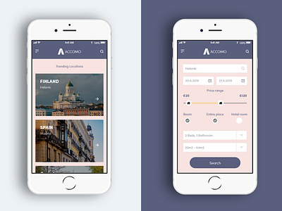 Accomo - Accomodation app UI design app branding design flat illustration illustrator minimal mobile ui ux vector web