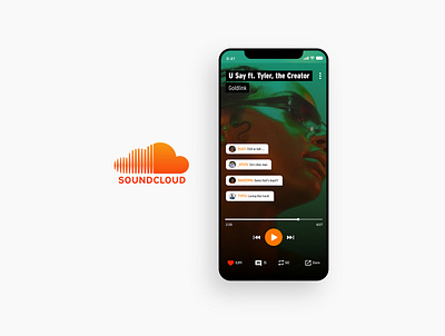 Soundcloud - Redesign app artist design flat green illustration illustrator mobile music music app music player orange soundcloud ui ux web