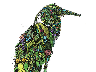 Heron digital coloring drawing flowers illustration illustrator penandink photoshop