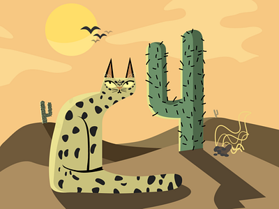 Desert Hunter cactus cat desert illustration poo sun