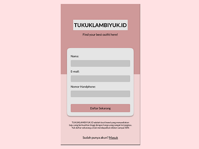 Sign up page for TUKUKLAMBIYUK.ID android app desain desainui design girls indonesia jakarta shop shoppijg ui uidesign userexperience userinterface ux
